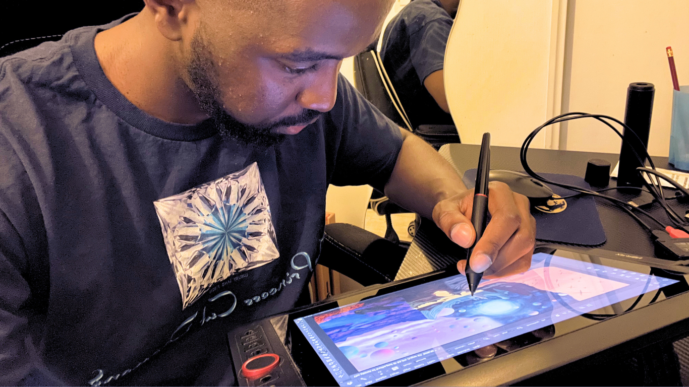 Šhema drawing "The Planet of truths" on a digital tablet