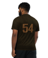 Man wearing USAF recycled unisex jersey from Graphartixry with the number 54 on the back against a white background