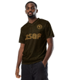 Man wearing a green t-shirt with USAF recycled unisex jersey from Graphartixry on a white background