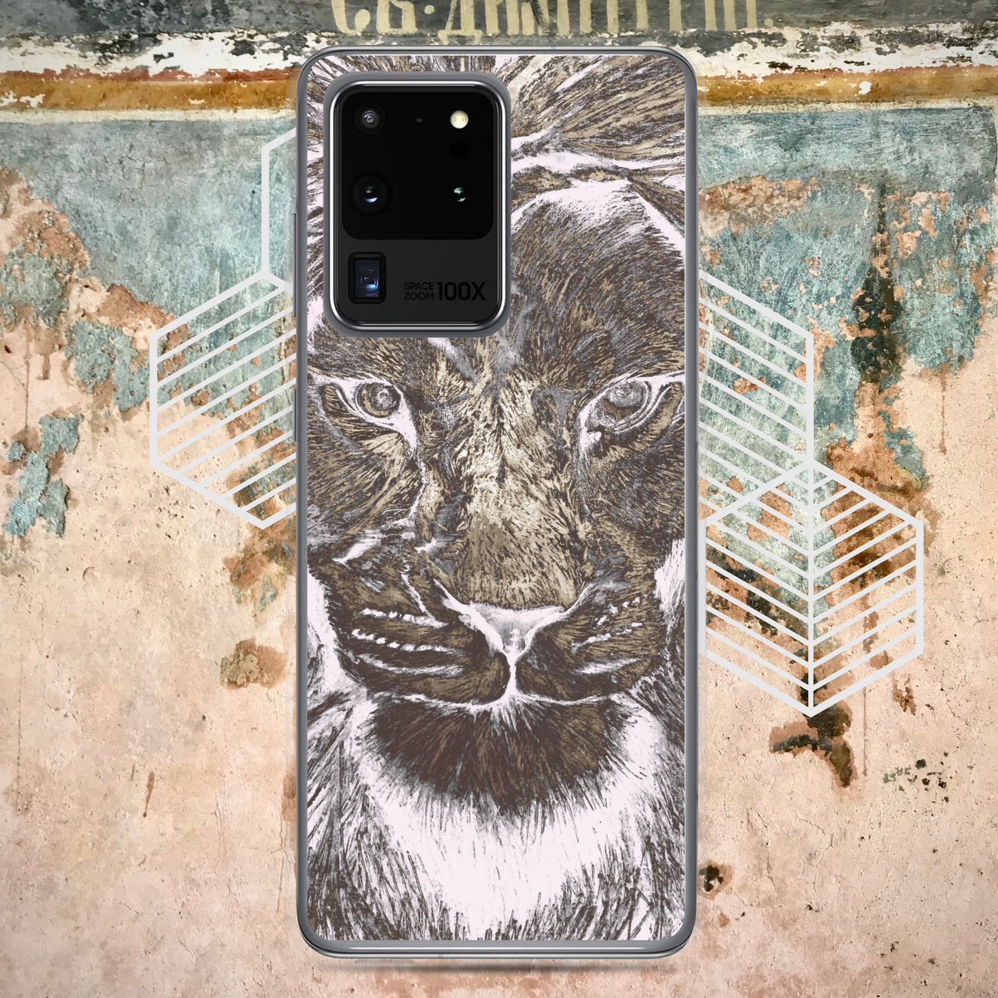 Silver Lion Head Samsung Case - Graphartixry - baseball cap, unisex pullover hoodie, graphic tees, long hooded sweatshirt, eco friendly bomber jacket, unisex denim jacket, Crossbody Bag, hard case for iPhone, rubber case for airpods, case for Samsung -  Graphartixry