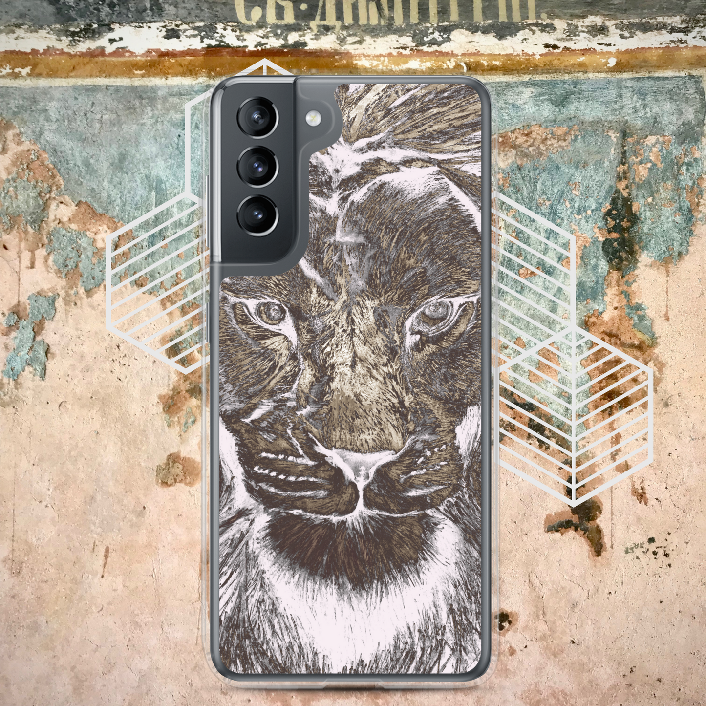 Silver Lion Head Samsung Case - Graphartixry - baseball cap, unisex pullover hoodie, graphic tees, long hooded sweatshirt, eco friendly bomber jacket, unisex denim jacket, Crossbody Bag, hard case for iPhone, rubber case for airpods, case for Samsung -  Graphartixry