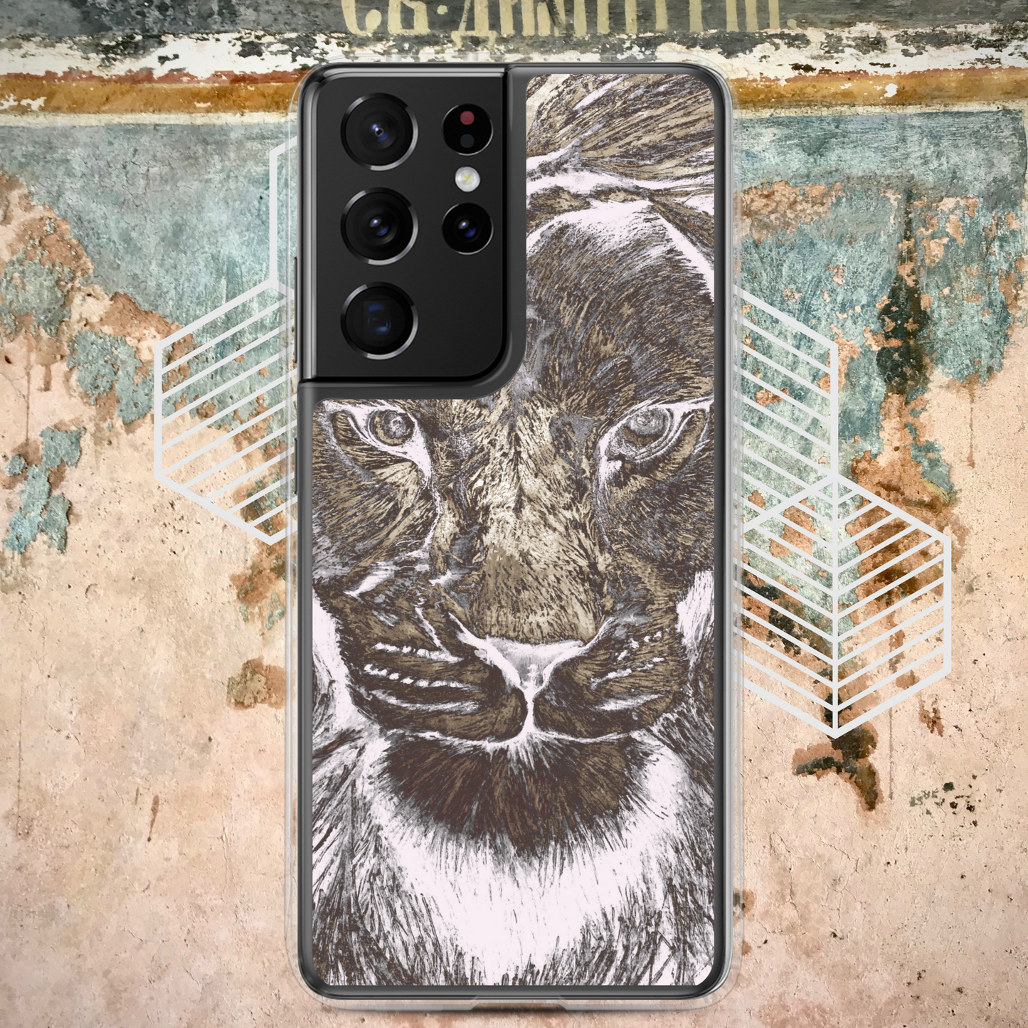 Silver Lion Head Samsung Case - Graphartixry - baseball cap, unisex pullover hoodie, graphic tees, long hooded sweatshirt, eco friendly bomber jacket, unisex denim jacket, Crossbody Bag, hard case for iPhone, rubber case for airpods, case for Samsung -  Graphartixry