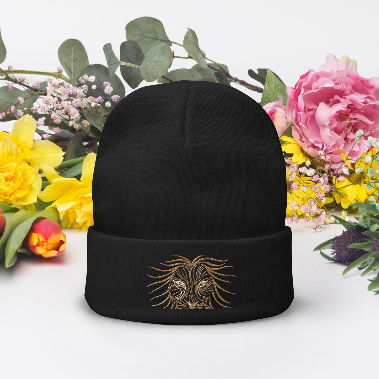 Lion Head Embroidered Beanie - Graphartixry - baseball cap, unisex pullover hoodie, graphic tees, long hooded sweatshirt, eco friendly bomber jacket, unisex denim jacket, Crossbody Bag, hard case for iPhone, rubber case for airpods, case for Samsung -  Graphartixry