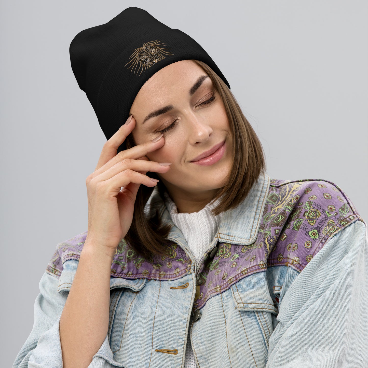 Lion Head Embroidered Beanie - Graphartixry - baseball cap, unisex pullover hoodie, graphic tees, long hooded sweatshirt, eco friendly bomber jacket, unisex denim jacket, Crossbody Bag, hard case for iPhone, rubber case for airpods, case for Samsung -  Graphartixry