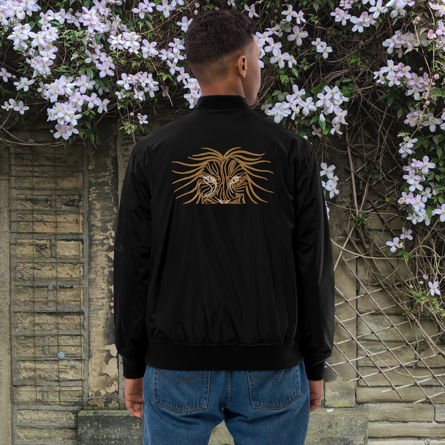 Recycled Lion Head Bomber Jacket - Graphartixry - baseball cap, unisex pullover hoodie, graphic tees, long hooded sweatshirt, eco friendly bomber jacket, unisex denim jacket, Crossbody Bag, hard case for iPhone, rubber case for airpods, case for Samsung -  Graphartixry