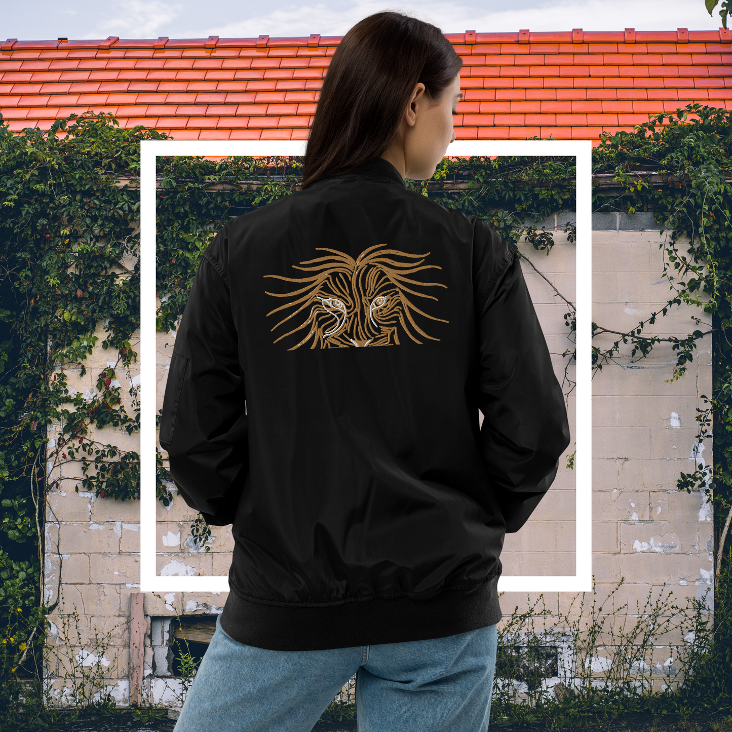 Recycled Lion Head Bomber Jacket - Graphartixry - baseball cap, unisex pullover hoodie, graphic tees, long hooded sweatshirt, eco friendly bomber jacket, unisex denim jacket, Crossbody Bag, hard case for iPhone, rubber case for airpods, case for Samsung -  Graphartixry