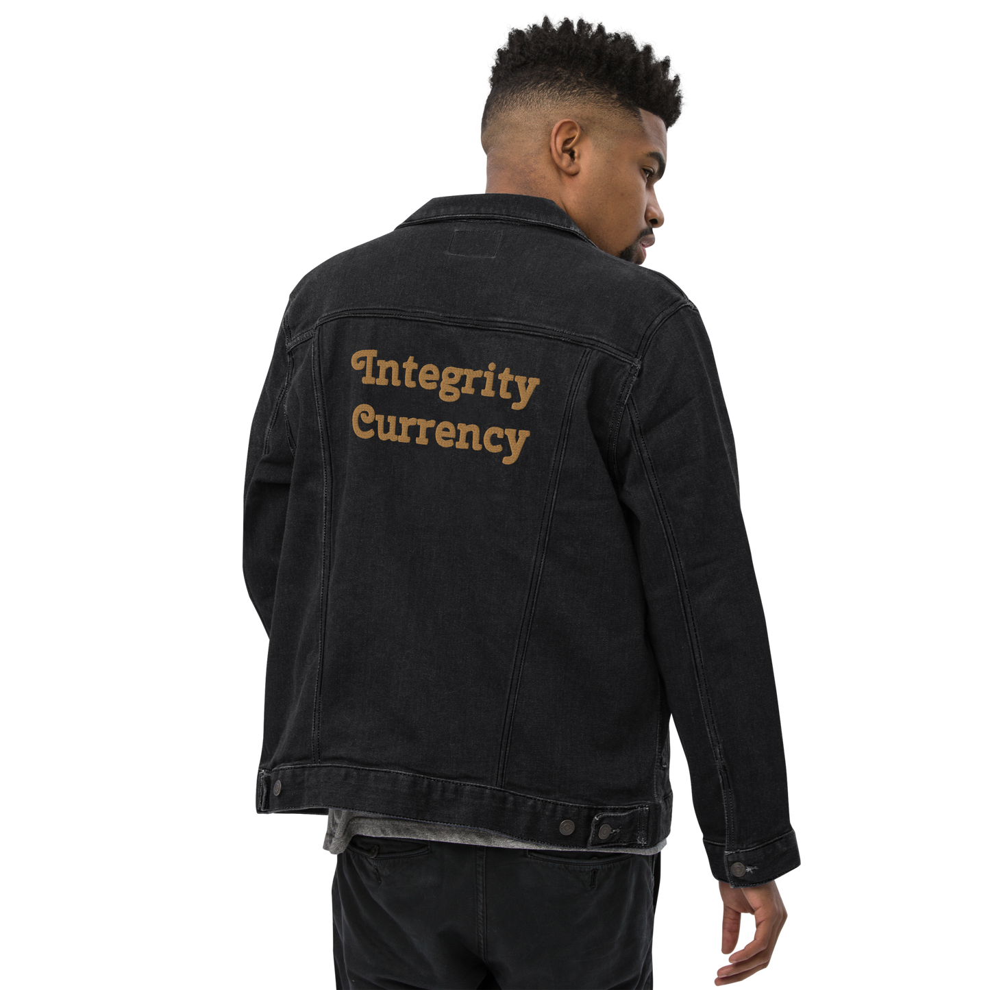 Integrity Currency Unisex denim jacket - Graphartixry - baseball cap, unisex pullover hoodie, graphic tees, long hooded sweatshirt, eco friendly bomber jacket, unisex denim jacket, Crossbody Bag, hard case for iPhone, rubber case for airpods, case for Samsung -  Graphartixry