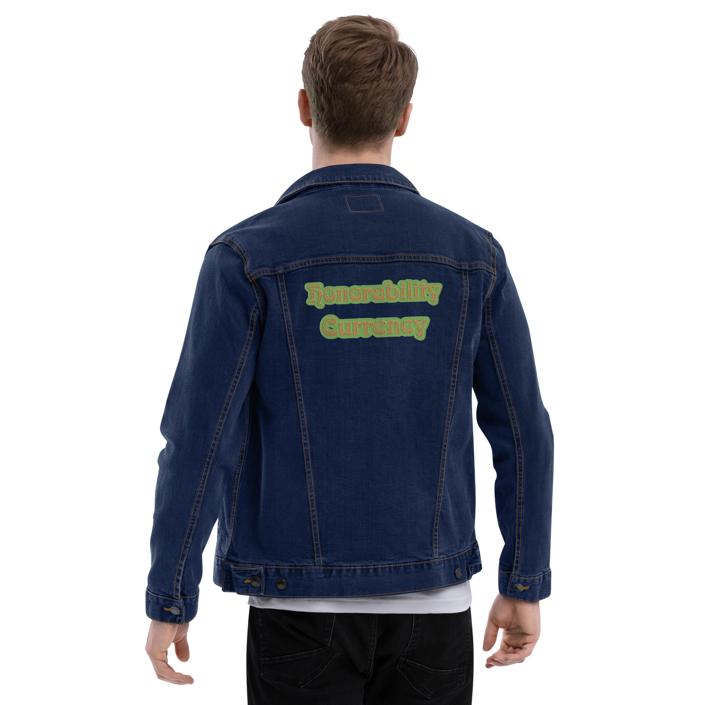 Honorability Currency Unisex denim jacket - Graphartixry - baseball cap, unisex pullover hoodie, graphic tees, long hooded sweatshirt, eco friendly bomber jacket, unisex denim jacket, Crossbody Bag, hard case for iPhone, rubber case for airpods, case for Samsung -  Graphartixry