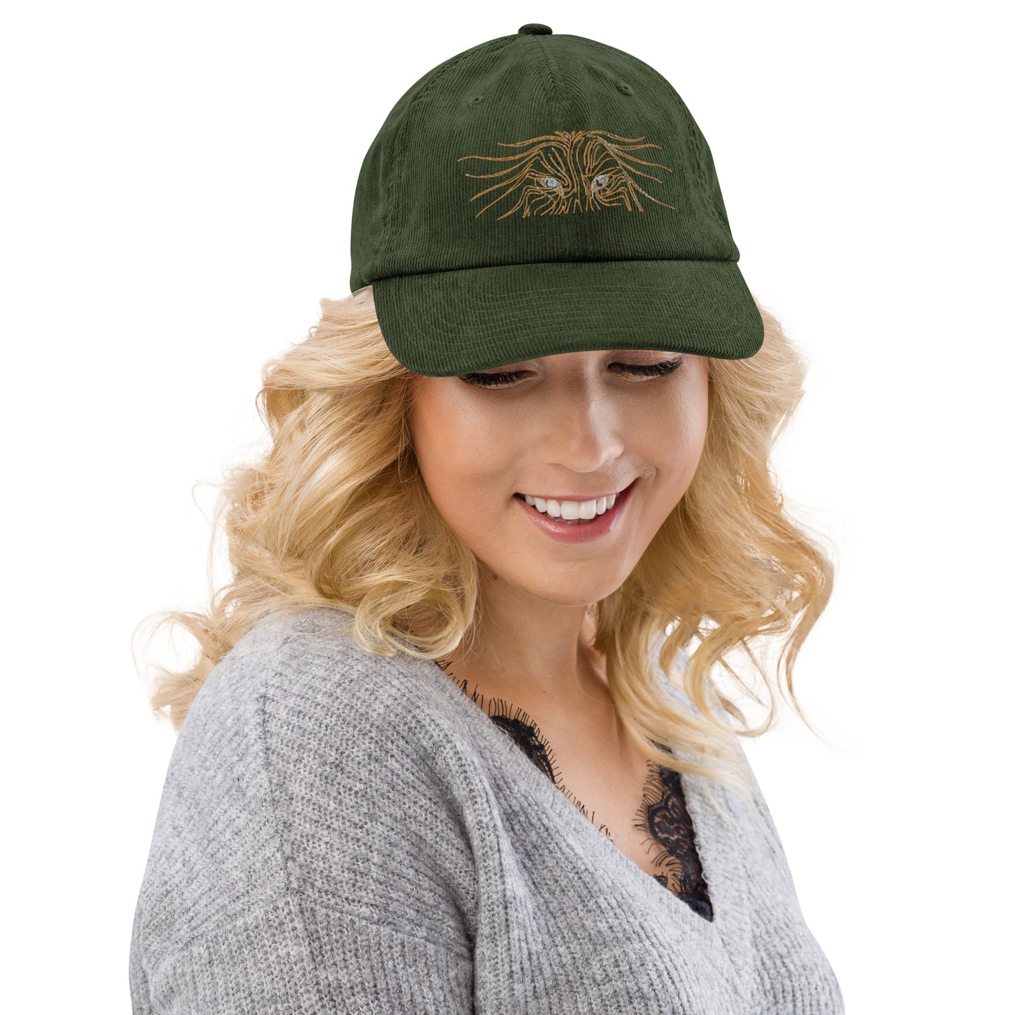 Lion Head Corduroy Cap - Graphartixry - baseball cap, unisex pullover hoodie, graphic tees, long hooded sweatshirt, eco friendly bomber jacket, unisex denim jacket, Crossbody Bag, hard case for iPhone, rubber case for airpods, case for Samsung -  Graphartixry