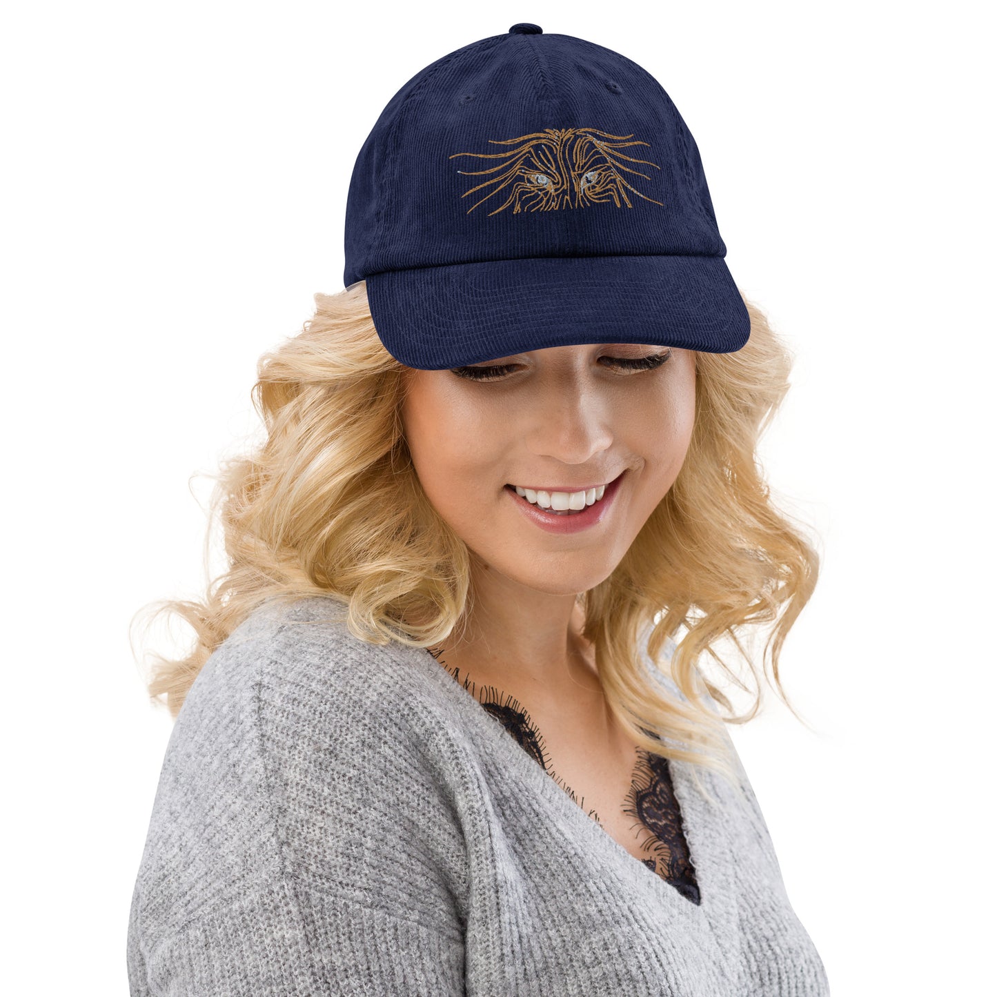 Lion Head Corduroy Cap - Graphartixry - baseball cap, unisex pullover hoodie, graphic tees, long hooded sweatshirt, eco friendly bomber jacket, unisex denim jacket, Crossbody Bag, hard case for iPhone, rubber case for airpods, case for Samsung -  Graphartixry
