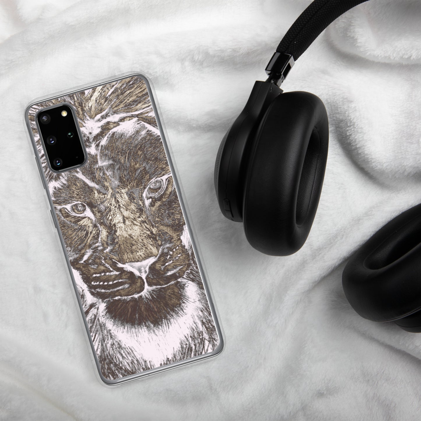 Silver Lion Head Samsung Case - Graphartixry - baseball cap, unisex pullover hoodie, graphic tees, long hooded sweatshirt, eco friendly bomber jacket, unisex denim jacket, Crossbody Bag, hard case for iPhone, rubber case for airpods, case for Samsung -  Graphartixry