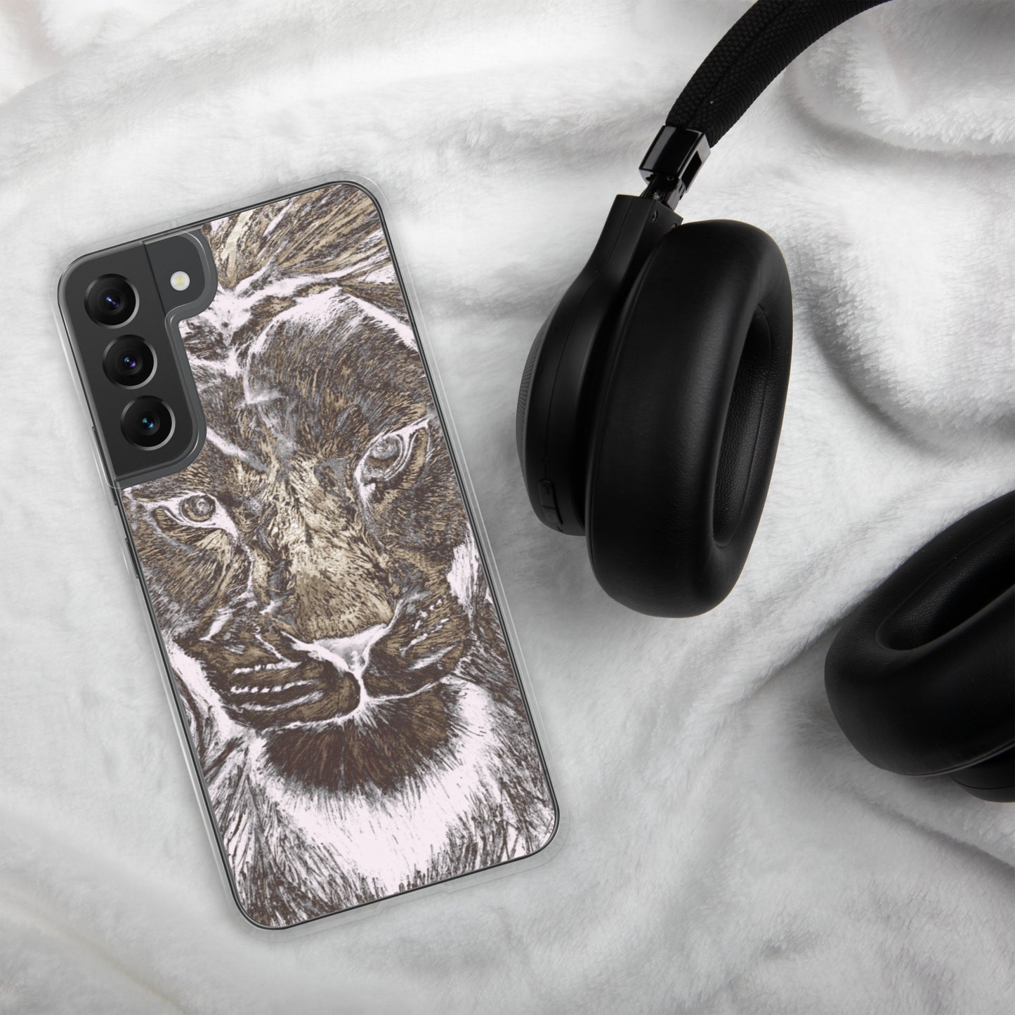 Silver Lion Head Samsung Case - Graphartixry - baseball cap, unisex pullover hoodie, graphic tees, long hooded sweatshirt, eco friendly bomber jacket, unisex denim jacket, Crossbody Bag, hard case for iPhone, rubber case for airpods, case for Samsung -  Graphartixry