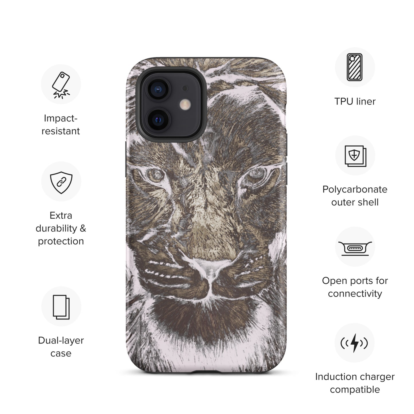 Silver Lion Head Hard Case for iPhone - Graphartixry - baseball cap, unisex pullover hoodie, graphic tees, long hooded sweatshirt, eco friendly bomber jacket, unisex denim jacket, Crossbody Bag, hard case for iPhone, rubber case for airpods, case for Samsung -  Graphartixry