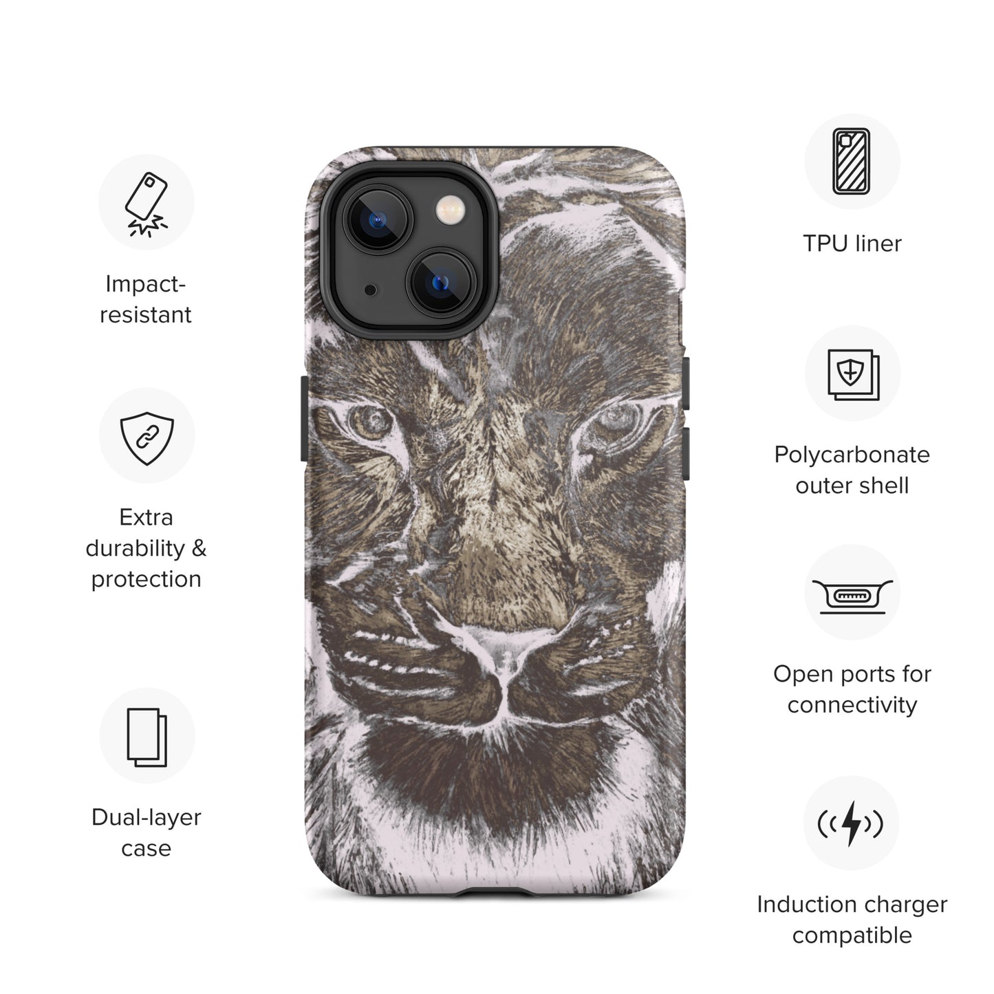 Silver Lion Head Hard Case for iPhone - Graphartixry - baseball cap, unisex pullover hoodie, graphic tees, long hooded sweatshirt, eco friendly bomber jacket, unisex denim jacket, Crossbody Bag, hard case for iPhone, rubber case for airpods, case for Samsung -  Graphartixry