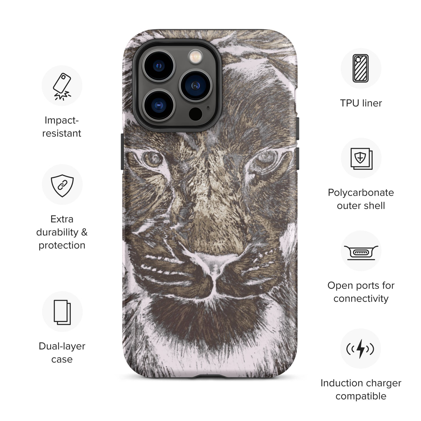 Silver Lion Head Hard Case for iPhone - Graphartixry - baseball cap, unisex pullover hoodie, graphic tees, long hooded sweatshirt, eco friendly bomber jacket, unisex denim jacket, Crossbody Bag, hard case for iPhone, rubber case for airpods, case for Samsung -  Graphartixry