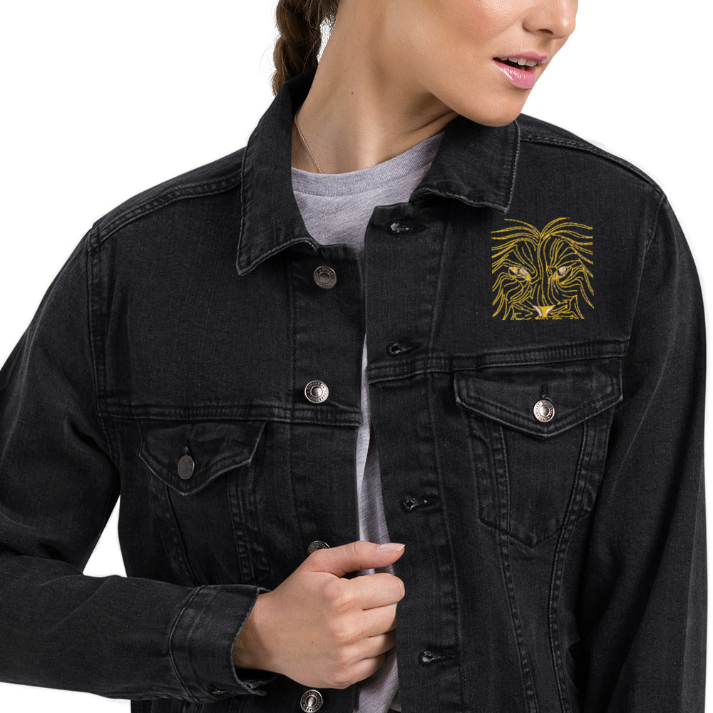 Lion Head Unisex Denim Jacket - Graphartixry - baseball cap, unisex pullover hoodie, graphic tees, long hooded sweatshirt, eco friendly bomber jacket, unisex denim jacket, Crossbody Bag, hard case for iPhone, rubber case for airpods, case for Samsung -  Graphartixry