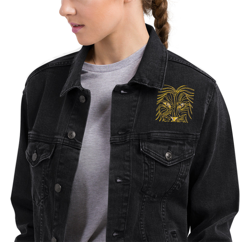 Lion Head Unisex Denim Jacket - Graphartixry - baseball cap, unisex pullover hoodie, graphic tees, long hooded sweatshirt, eco friendly bomber jacket, unisex denim jacket, Crossbody Bag, hard case for iPhone, rubber case for airpods, case for Samsung -  Graphartixry