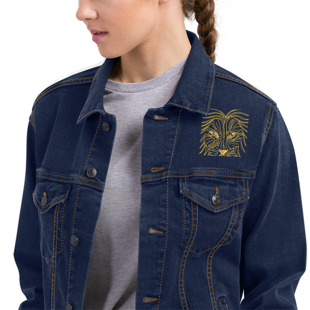 Lion Head Unisex Denim Jacket - Graphartixry - baseball cap, unisex pullover hoodie, graphic tees, long hooded sweatshirt, eco friendly bomber jacket, unisex denim jacket, Crossbody Bag, hard case for iPhone, rubber case for airpods, case for Samsung -  Graphartixry